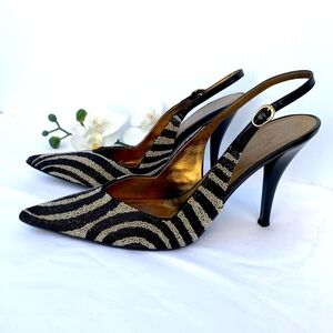 Giseppe Zanotti pumps, slingback, point toe gold and black color size US/9.5